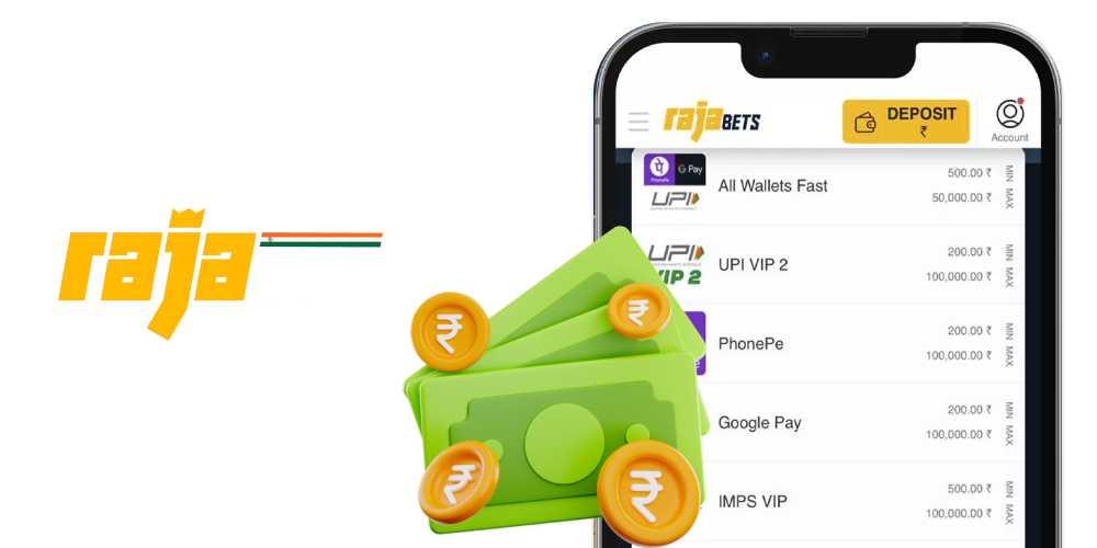 Deposit and withdrawal methods on the Rajabets website for players in India